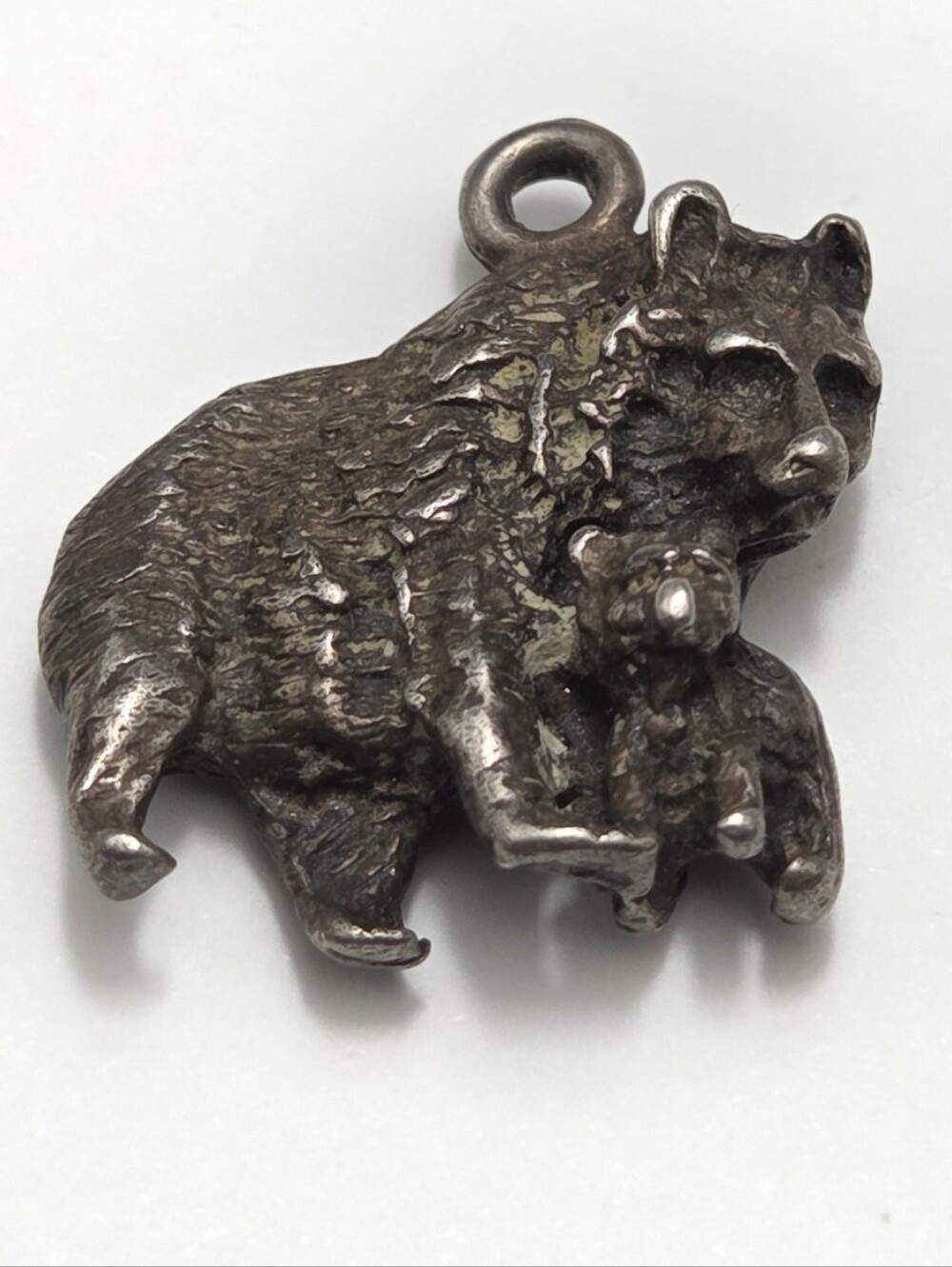Vintage 925 Sterling Silver Momma Bear With Cub Grizzly Bear Charm